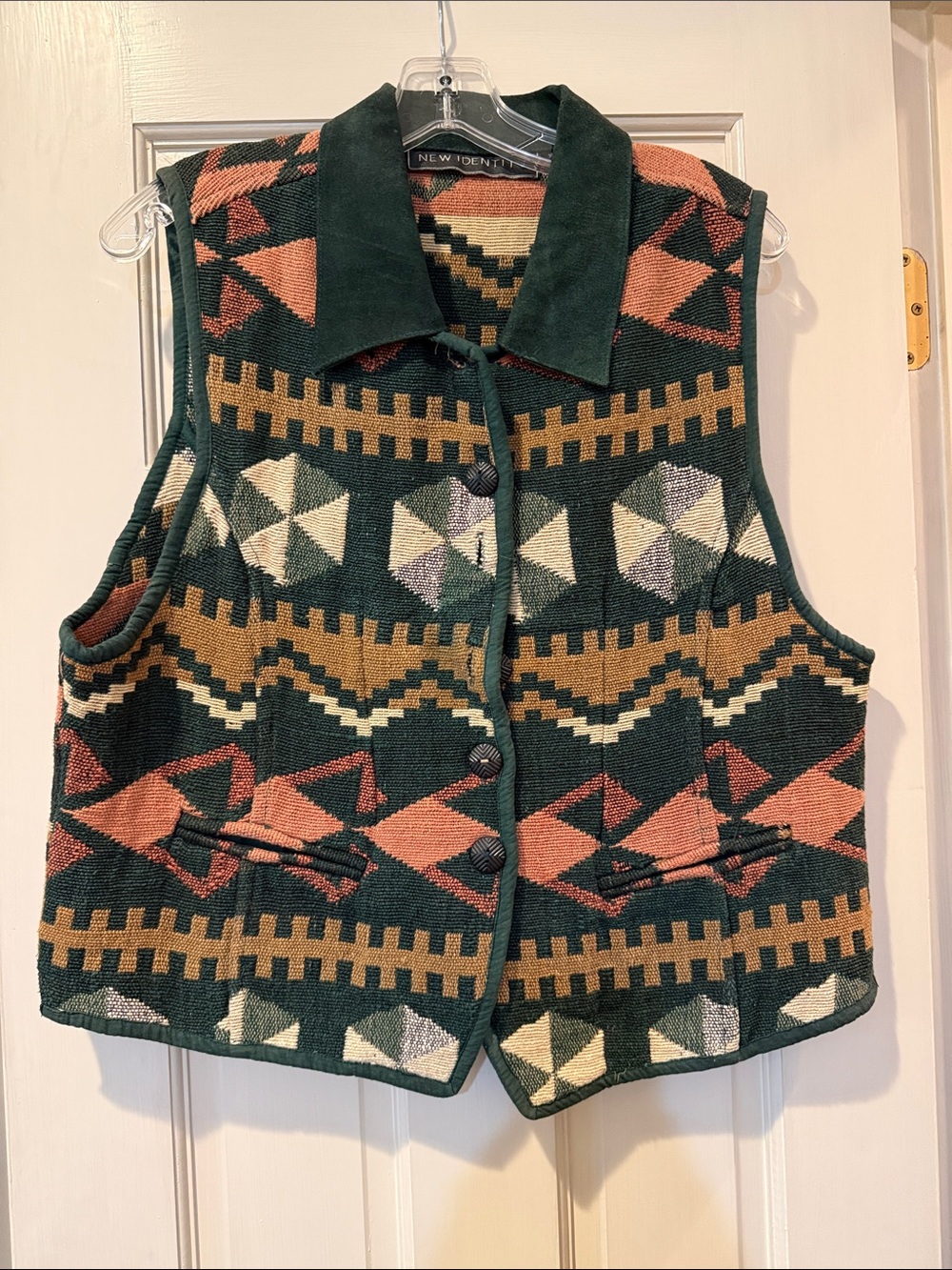 Women's Geometric Knit Vest in Green & Orange